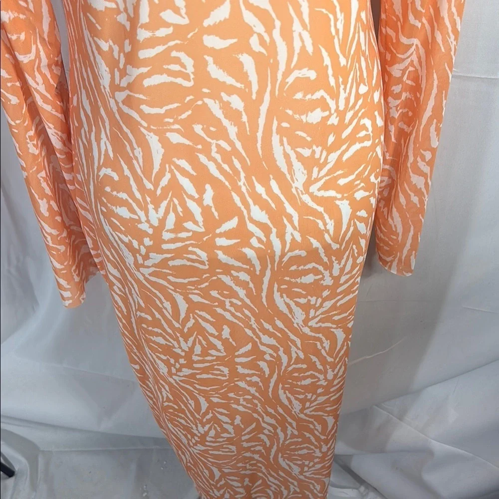 AFRM Mesh Sheer Orange Print Midi Dress 1X - Picture 10 of 10